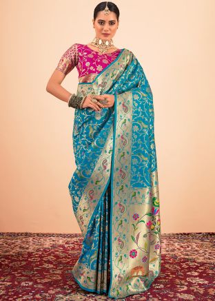 Blue Paithani Silk Saree In Woven Work