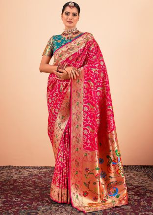 Red Paithani Silk Woven Saree & Blouse