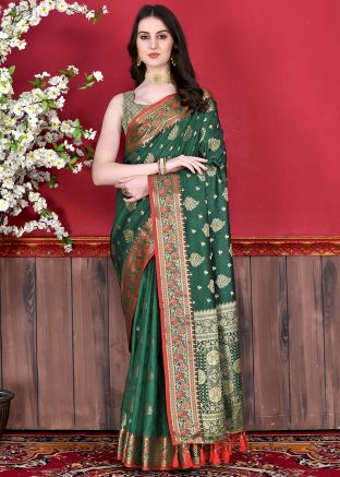 Green Zari Woven Saree In Silk