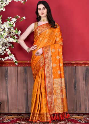 Orange Silk Saree In Zari Woven Work