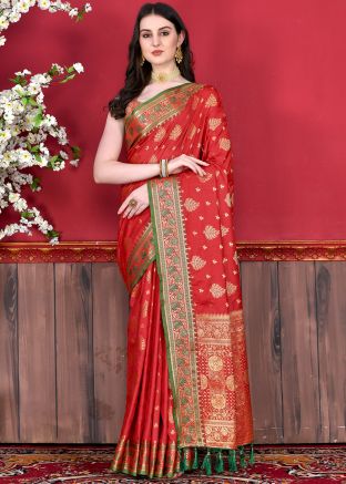 Red Zari Woven Work Saree In Silk