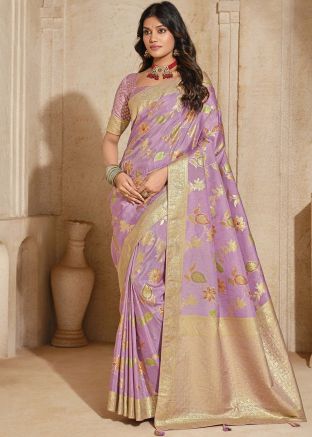 Purple Zari Woven Saree In Silk