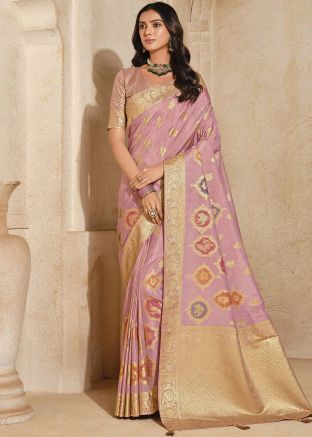 Mauve Pink Zari Woven Saree In Silk