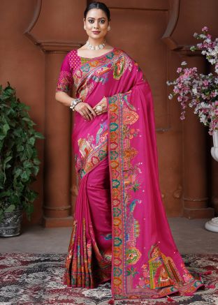 Pink Dola Silk Saree In Woven Work