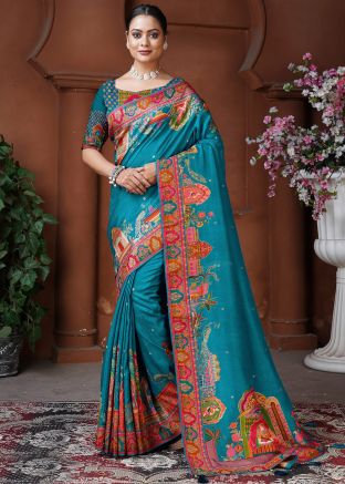 Blue Woven Work Saree In Dola Silk