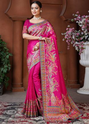 Pink Dola Silk Saree In Woven Work