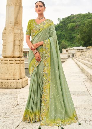 Sage Green Zari Woven Saree & Blouse