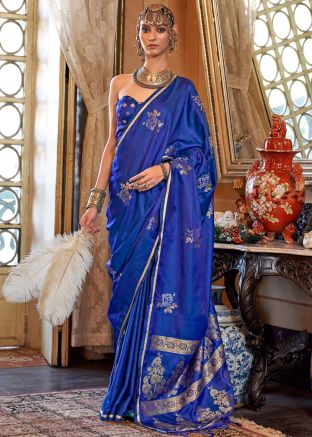 Blue Silk Saree In Zari Woven Work