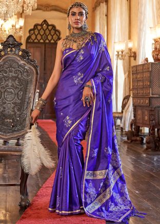 Blue Silk Saree In Zari Woven Work