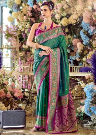 Teal Green Art Silk Woven Saree