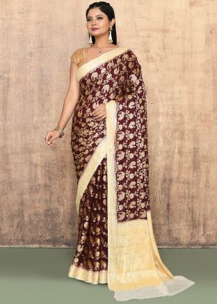 Wine Zari Woven Georgette Saree
