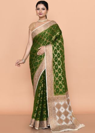 Greeb Georgette Zari Woven Saree