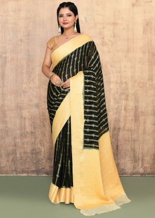 Black Zari Woven Saree In Georgette