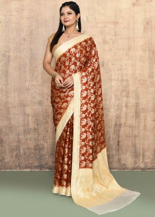 Rust Brown Woven Georgette Saree