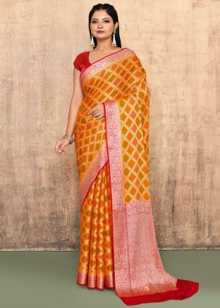 Yellow Zari Woven Georgette Saree