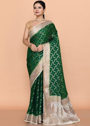 Green Georgette Saree In Woven Work