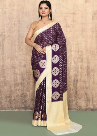 Purple Zari Woven Georgette Saree