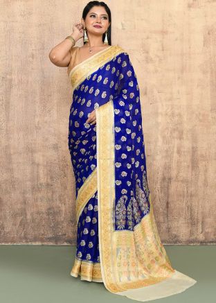 Royal Blue Georgette Woven Saree