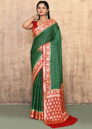 Bottle Green Zari Woven Saree
