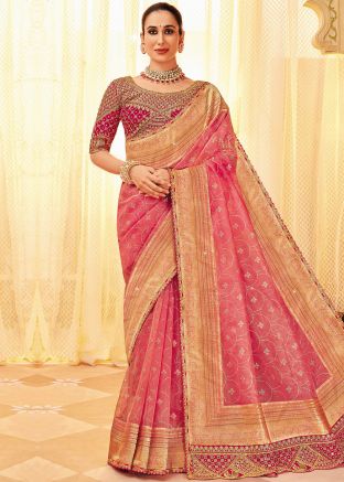 Pink Zari Woven Saree In Silk