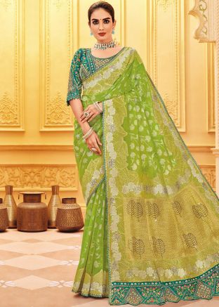 Green Zari Woven Saree In Silk