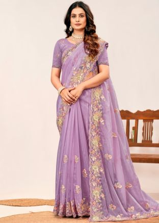 Lavender Tissue Embroidered Saree