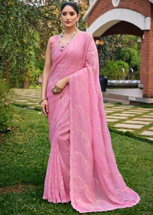 Pink Embellished Silk Saree & Blouse