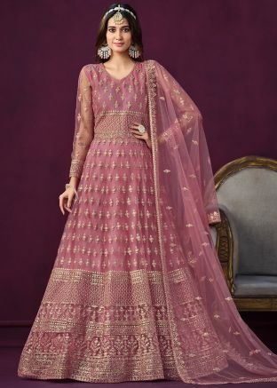 Pink Embroidered Anarkali Suit Set