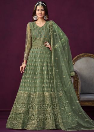 Green Embroidered Anarkali Suit Set