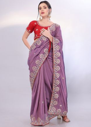 Purple Embroidered Saree In Silk