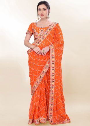 Orange Bandhej Print Georgette Saree