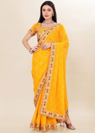 Yellow Embroidered Georgette Saree