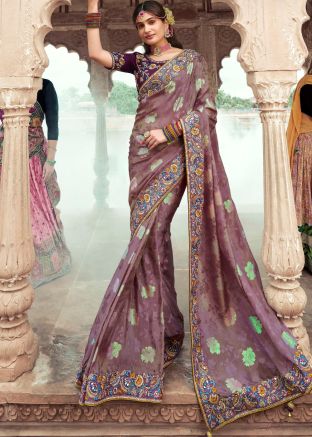 Purple Zari Woven Saree In Silk