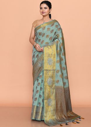 Blue Zari Woven Saree In Kanjivaram Silk