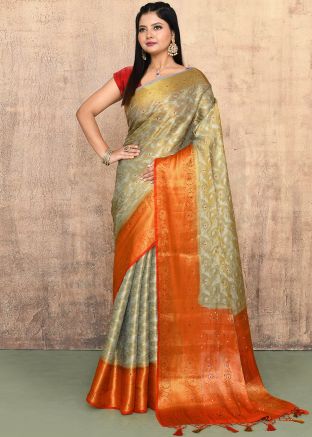 Golden Kanjvaram Silk Saree In Zari Woven Work