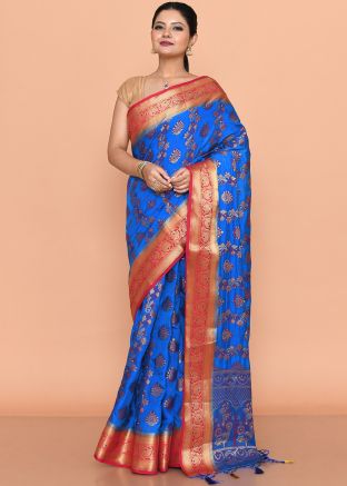 Blue Zari Woven Saree In Kanjivaram Silk