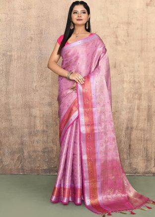Pink Zari Woven Saree In Kanjivaram Silk