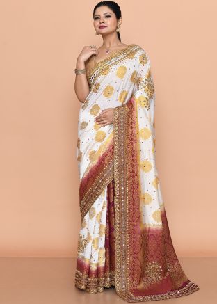 White Zari Woven Saree In Kanjivaram Silk