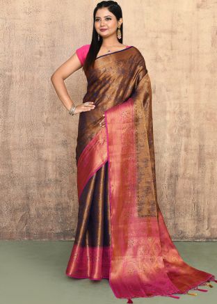 Brown Zari Woven Saree In Kanjivaram Silk