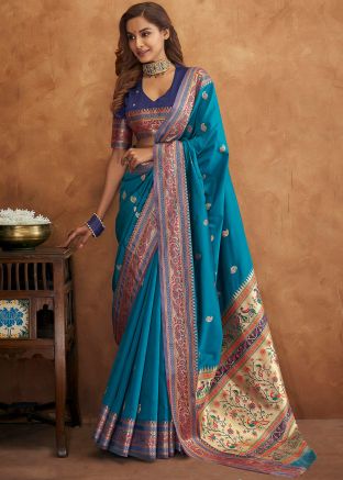 Blue Zari Woven Art Silk Saree
