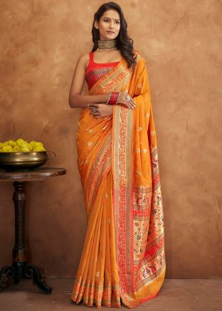 Orange Art Silk Zari Woven Saree