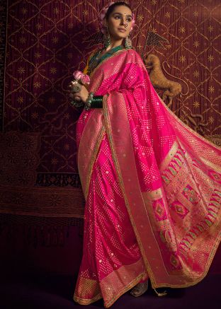 Pink Zari Woven Viscose Saree