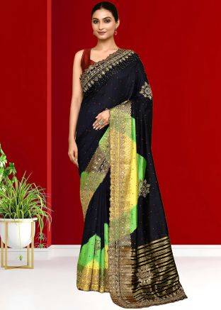 Black Hand Work Saree In Kanjivaram Silk