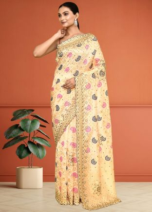 Cream Handwork Saree In Kanjivaram Silk