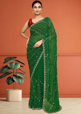 Green Embroidered Saree In Georgette