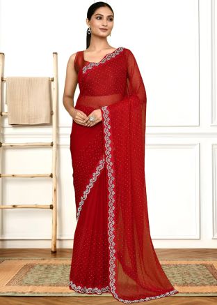 Red Handwork Saree In Georgette