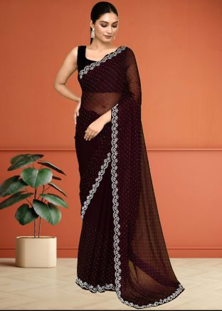 Brown Handwork Saree In Georgette