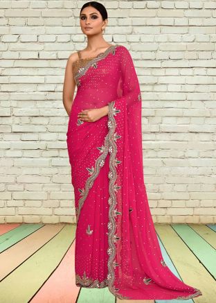 Pink Handwork Saree In Georgette
