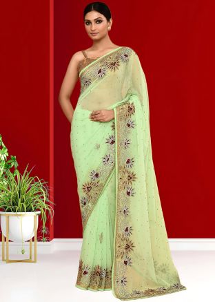 Green Handwork Georgette Saree