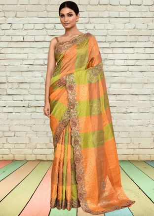 Multicolor Handwork Saree In Kanjivaram Silk